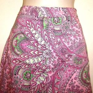 Vintage Pink Paisley Floral Print Capri Pants